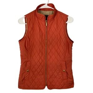 Lands End Womens Primaloft Quilted Vest Burnt Orange Full Zip XS 2-4